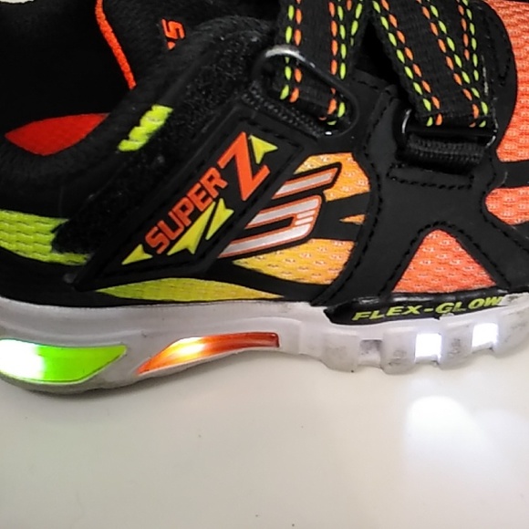 Sketchers Super Z Flex Glow Neon Yellow Orange Light Sneakers Sz 7C - Picture 7 of 7